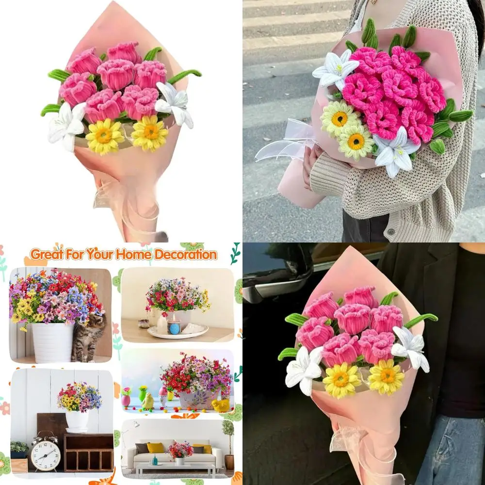 

Handcrafted Festive Pink Chenille Twisted Rose Bouquet Kit