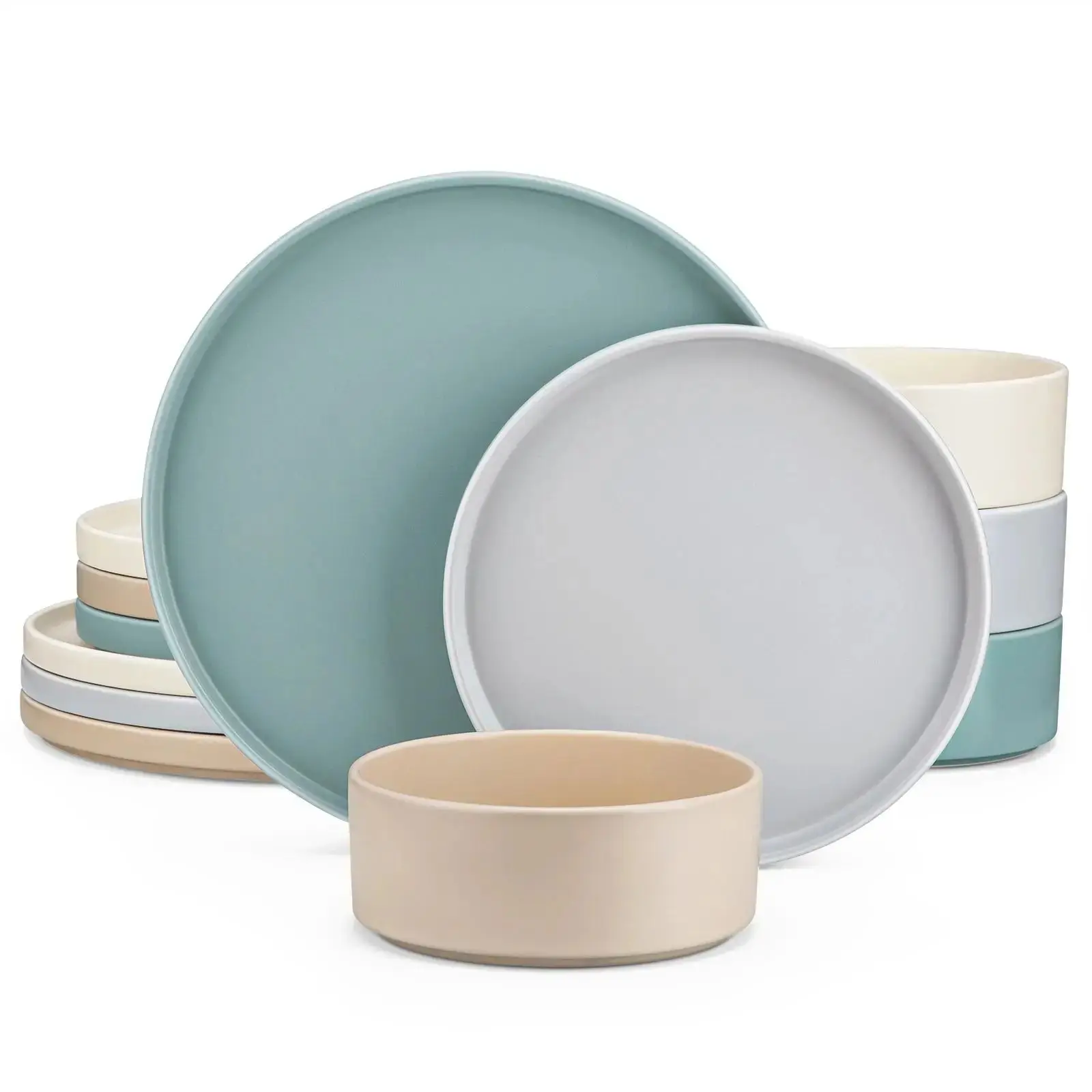 VANCASSO VENUS Serie 12/24/36 Pcs Beige/CREAM WHITE/BLUE/GREY Stoneware Tableware Set with Dinner/Dessert Plate/Bowl For 4/8/12