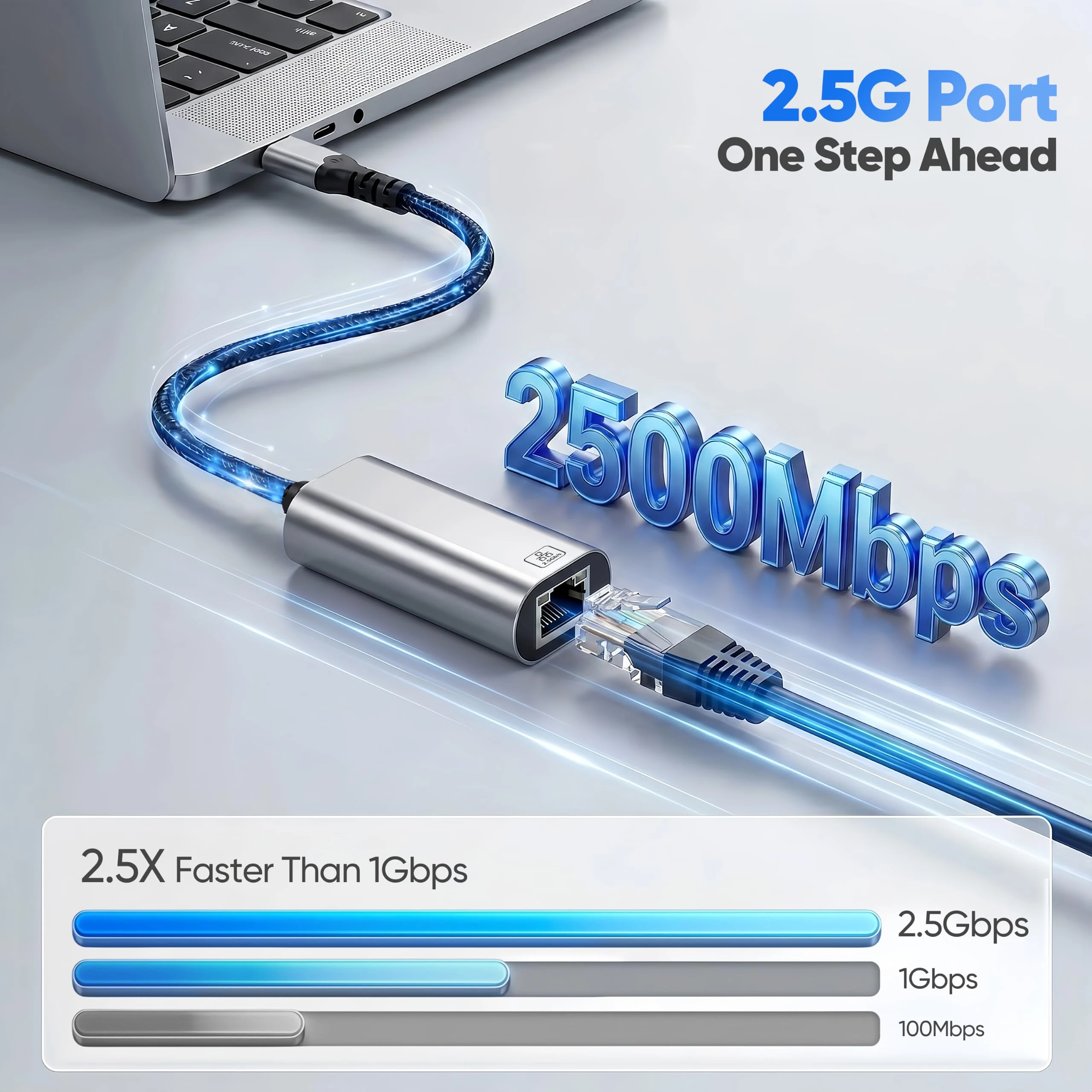 DOONJIEY USB Ethernet Adapter 2.5G 2500Mbps USB3.0 Network Card for Laptop PC NAS Server Windows Mac OS USB-A/C Internet Adapter
