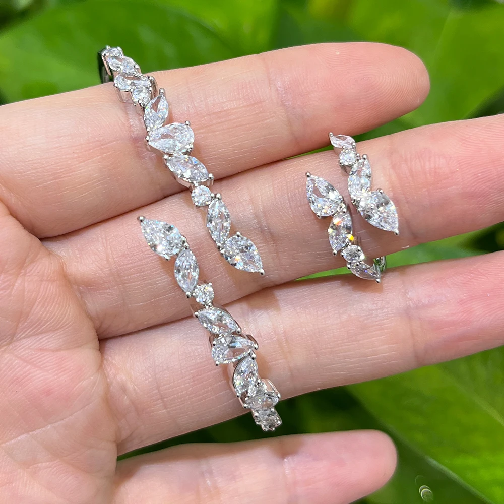 

018580 Модный Набор браслетов для женщин ювелирные изделия из Кубического циркония манжета кольцо из Дубая свадебные аксессуары для помолвки