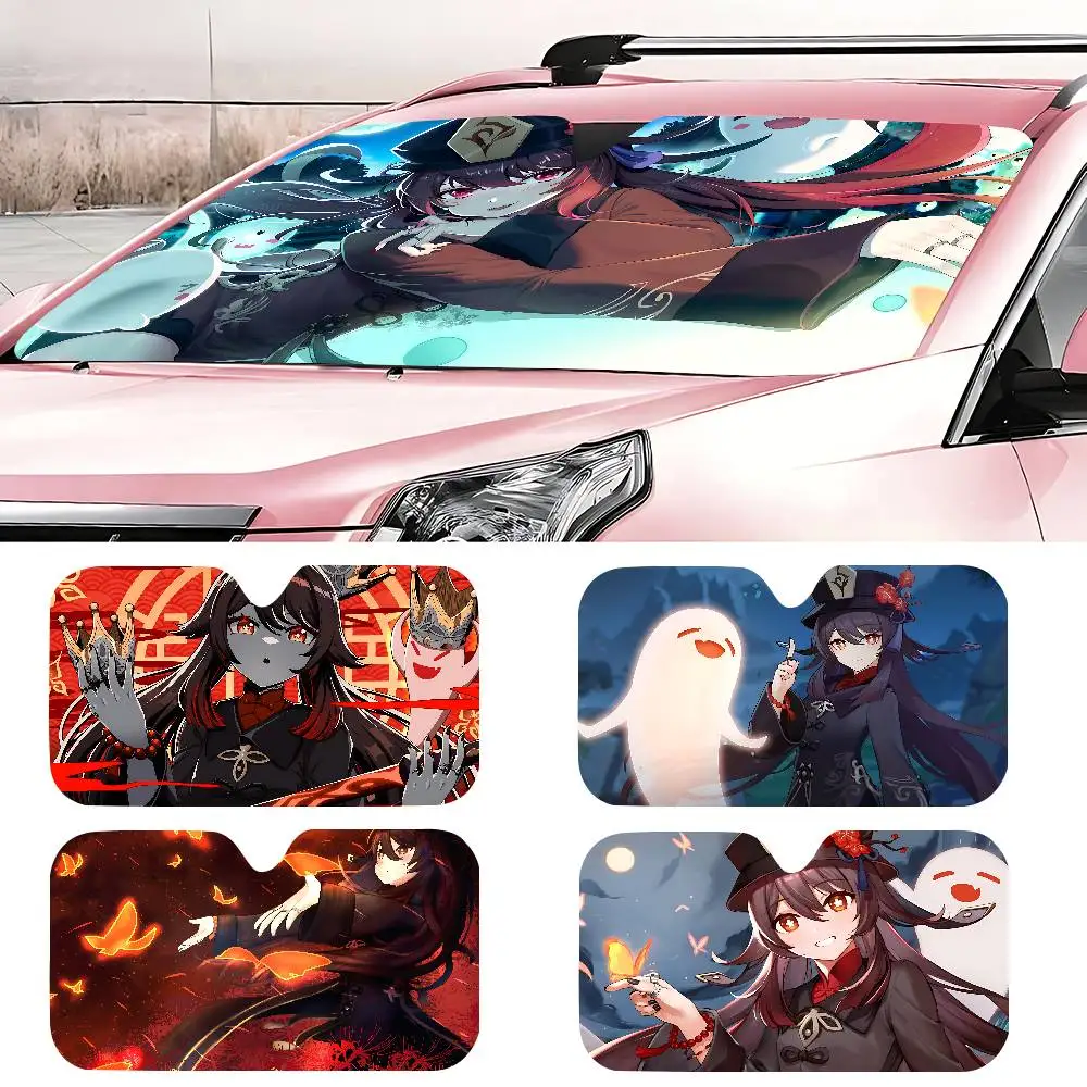 

G-Genshin I-Impact H-Hu T-Tao Car Sun Shade Windshield Foldable Cute Funny Sunshade By Vincent For Car Truck SUV Blocks