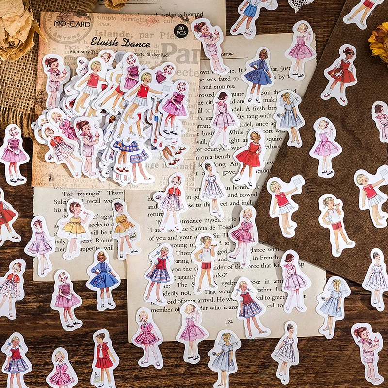 80pcs/lot Kawaii Scrapbook Stickers Fairy Tale Characters Junk Journal Planner Stationery Stickers Planner Decorative