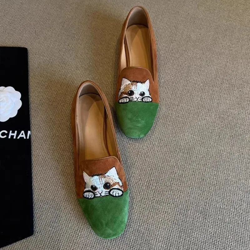 نساء موضة حذاء مسطح 35-40 مربع رئيس اليوسفي بطة اللون قدم واحدة الركاب Lefou أحذية تنفس مريحة حذا فردي للسيدات #3