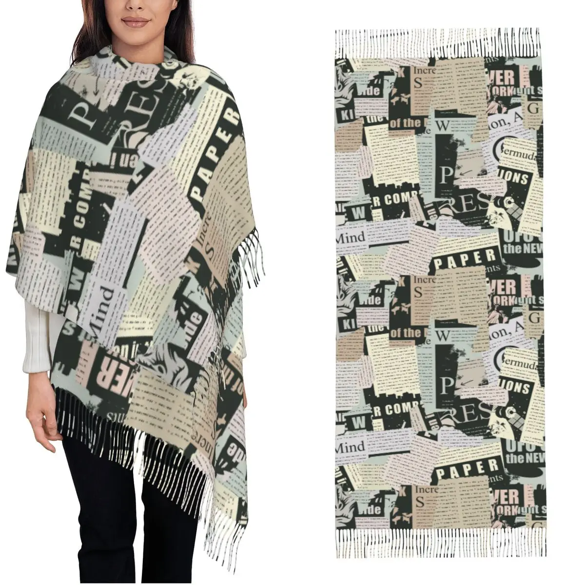 Vintage Newspaper Shawl Wraps Women Warm Long Soft Scarf Retro Magazine Neckerchief Shawl Scarves