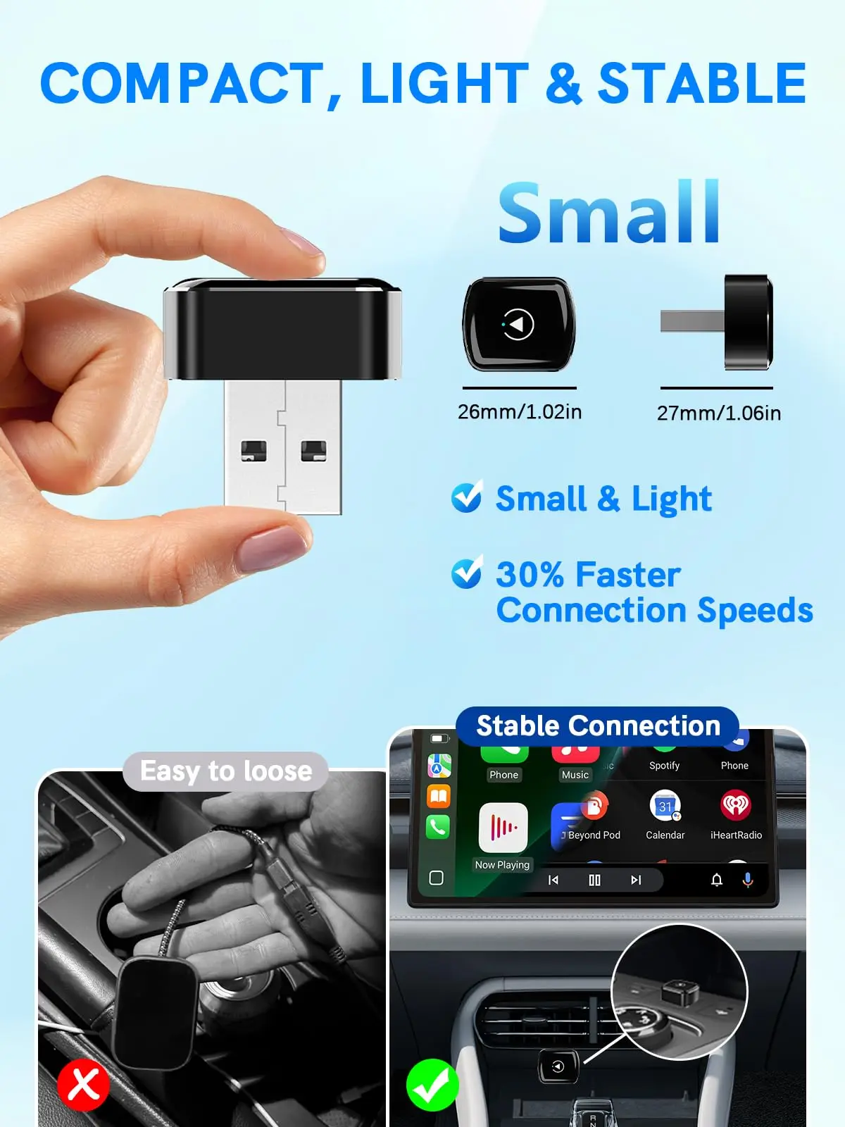 Wireless CarPlay & Android Auto Adapter 2026 Upgrade: Wired to Wireless for Cars with Built-in Apple CarPlay/Android Auto