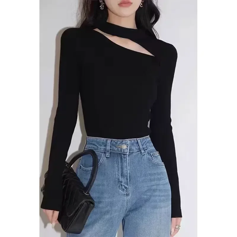 New Women's Long Sleeve Bodysuit Leotard Tops Black Slim Romper Clubwear Sexy Body Hollow Out Turtleneck Bodysuits Clothes