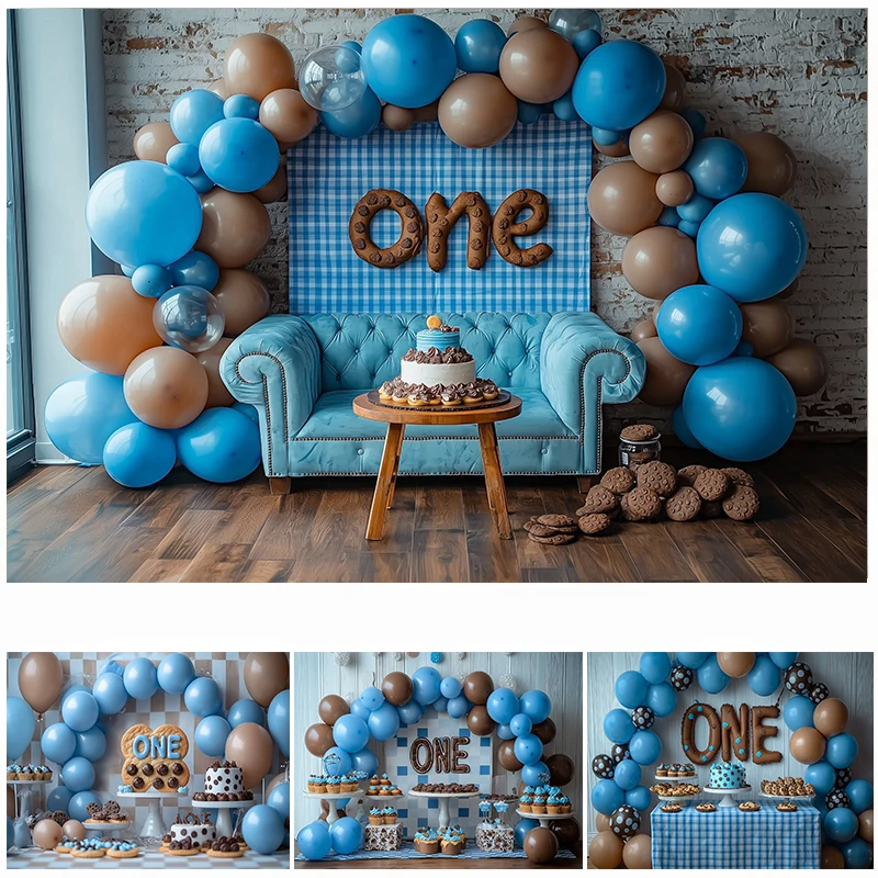 LS Cookies الحليب التصوير خلفية باب خشبي الأزرق الخلفيات الأطفال 1st حفلة عيد ميلاد التصوير الفوتوغرافي استوديو الصور