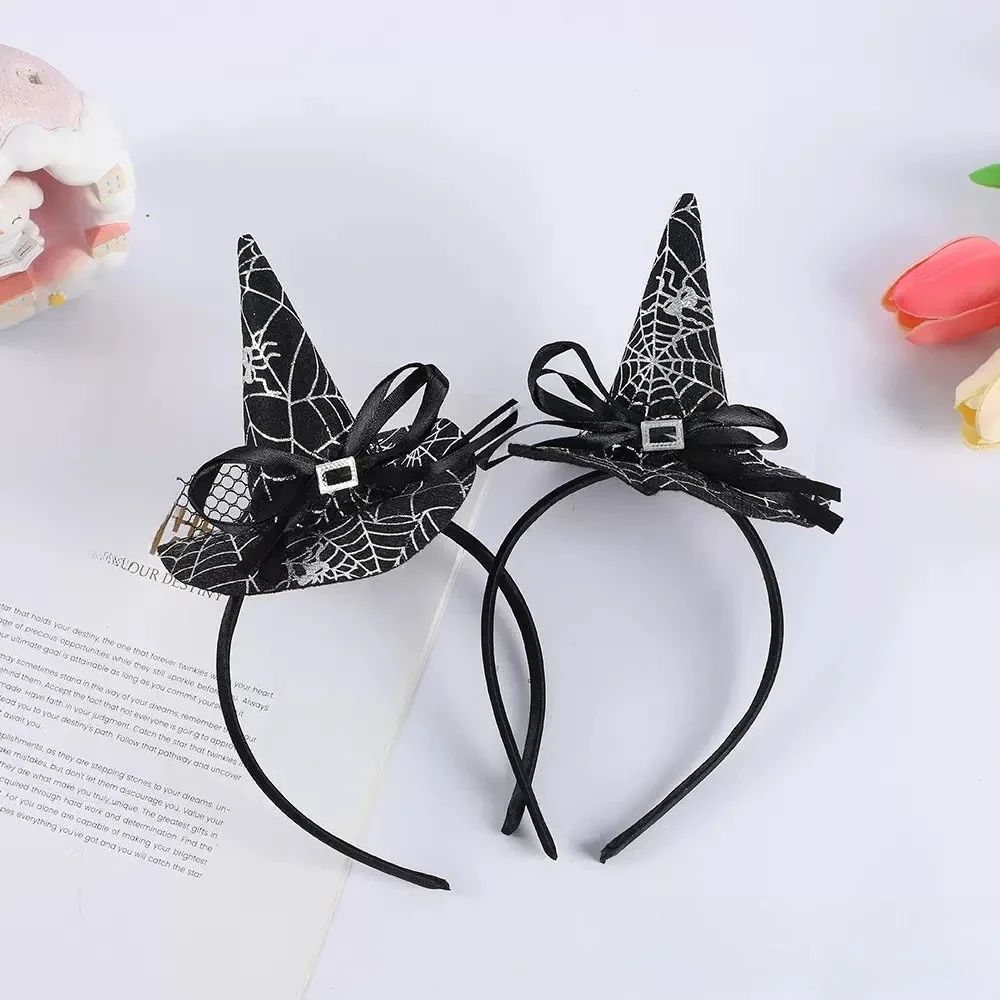 10pcs Spider Web Headband Holiday Witch Magic Top Hats Halloween Hairband Women Girls Ghost Bows Party Hair Accessories