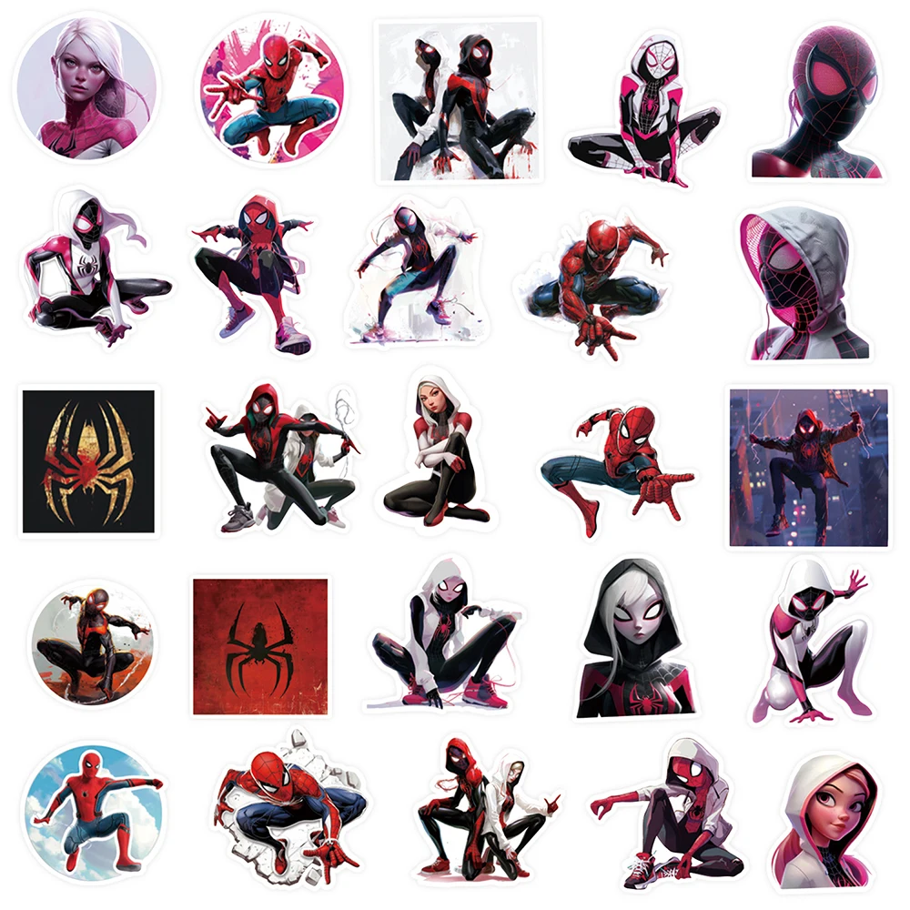 10/30/50pcs Disney Cartoon SpiderMan Gwen Stickers Across The Spider-Verse Graffiti DIY Phone Skateboard Bike Decals Kids Toys