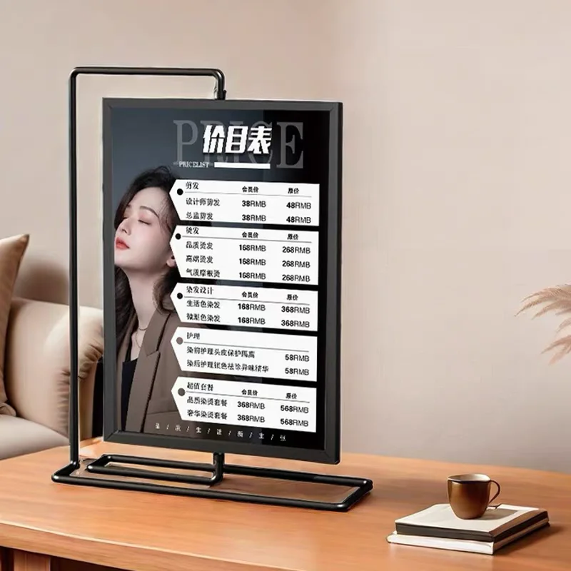2 PCS 8 Inch 203x152mm Rotating Metal Wedding Photo Picture Poster Frame Price List Board Acrylic Sign Holder Display Stand