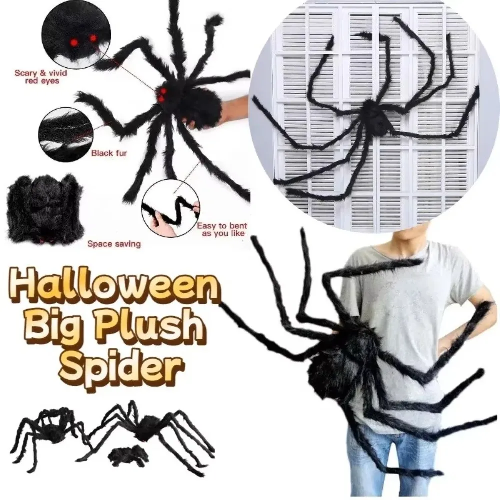 Plush Halloween Giant Realistic Spider Simulation Soft Decoration Large Black Spiders Tricky Giant Black Plush Spider Halloween