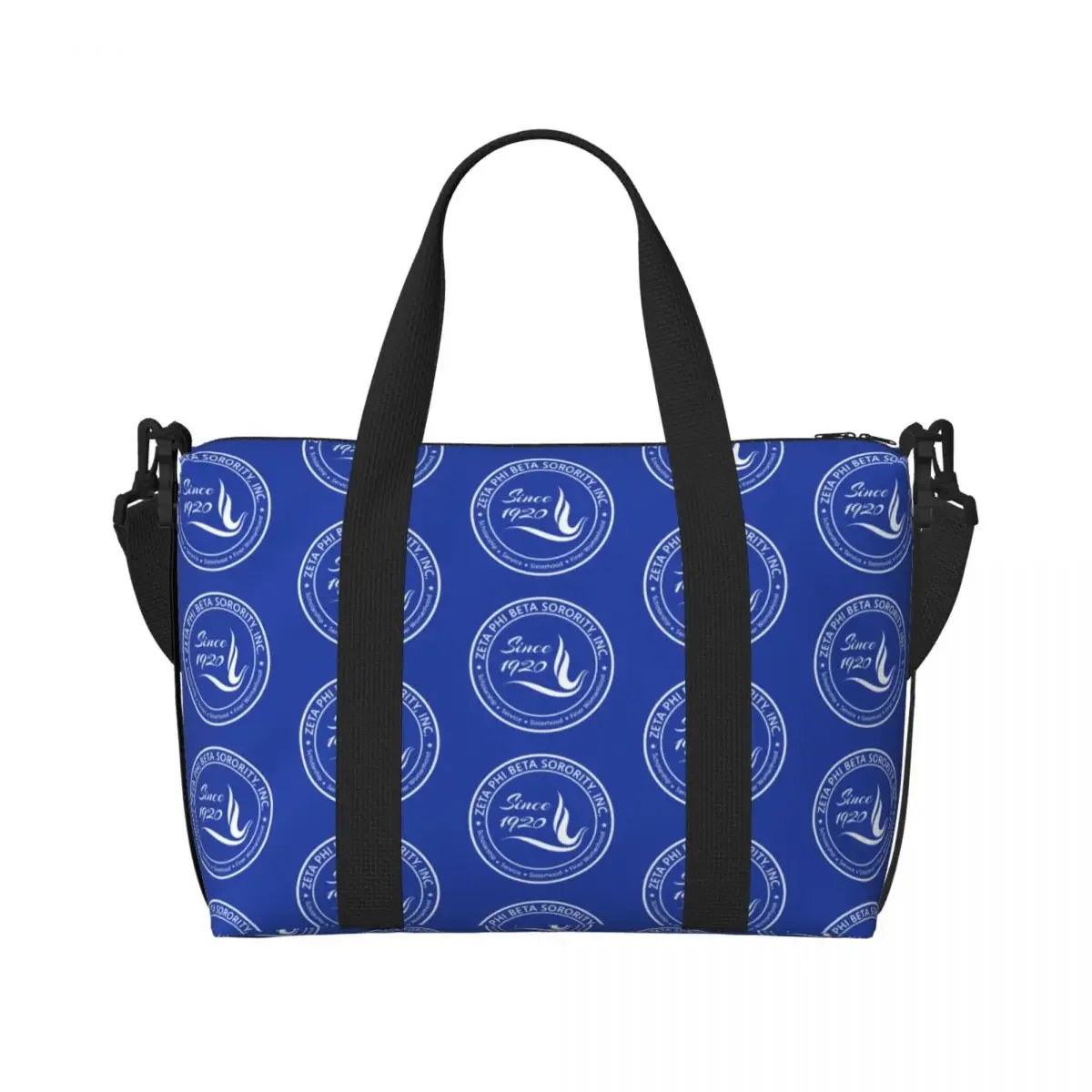 Custom Zeta Phi Beta Logo Blue Tote Bag Women Big Capacity Greek Letter 1920 ZOB Beach Gym Travel Bags