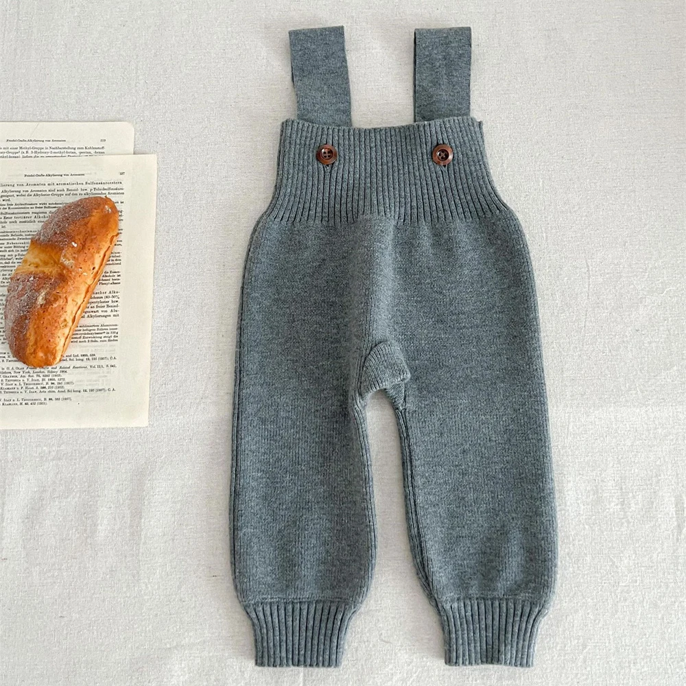 Autumn Winter Newborn Baby Knitted Jumpsuit Solid Overalls Strap Pants Casual 1-3 Years Warm Baby Romper Clothes