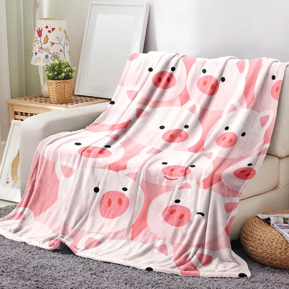 1PC adorable piggy print blanket-made of soft, fluffy flannel, perfect for a sofa or bed. Adds lovely decor to your home and is