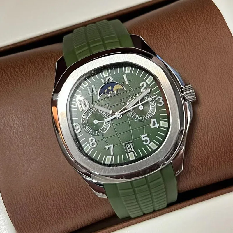 

Мужские автоматические механические часы 2026 Moonphase класса люкс с индикацией даты, дня недели и месяца, корпус из нержавеющей стали, каучуковый ремешок