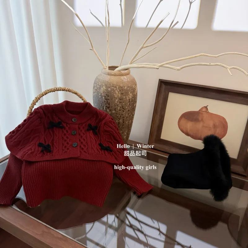 conjunto-de-roupas-infantis-para-meninas-sueter-de-malha-com-laco-top-e-calcas-com-borda-peluda-roupas-fofas-e-doces-para-meninas