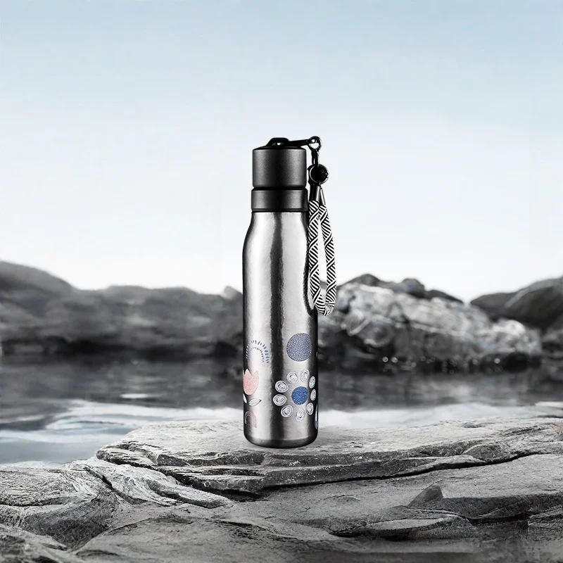 

Классический портативный термос из титана для активного отдыха, новый стальной стакан для фитнеса, спорта, езды на велосипеде, с ремешком