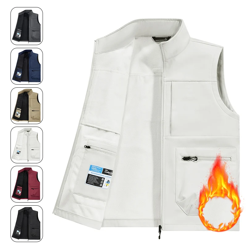 

multi-pocket outdoor fishing suit vest coat New workwear soft-shell with fleece vest LOGO printing casual men's vest