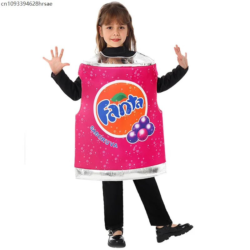 Unisex niños niñas refresco bebida Fanta Can Halloween disfraces niño uva Soda Fanta disfraz para niños