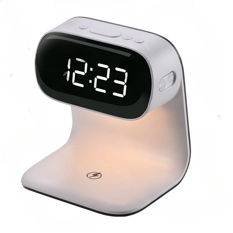 15W Wireless Charger Clock Night Light 3 in 1 Bedside Lamp with Alarm 1.5W LED Dimmable Desk Light