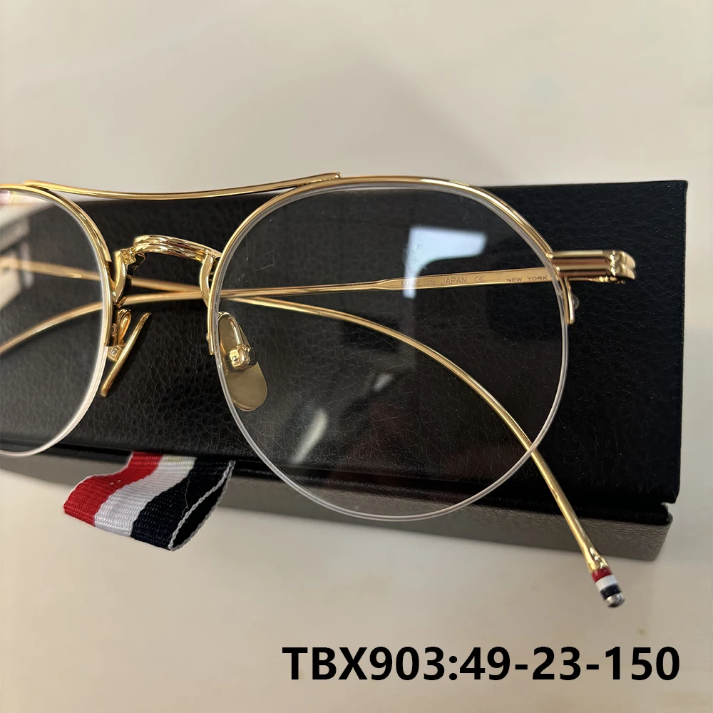 

Оправа для очков Fashion Half Rim TB903, унисекс, в стиле «пилот», из чистого титана, ультралегкая, с двойной дужкой, золотистая, тонкая оправа