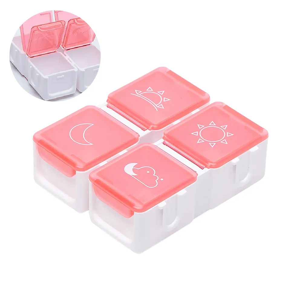 

1Pcs Portable 4-Compartment Pill Organizer with Snap-Latch Seals High Dividers See-Through Colored Lids Medicine
