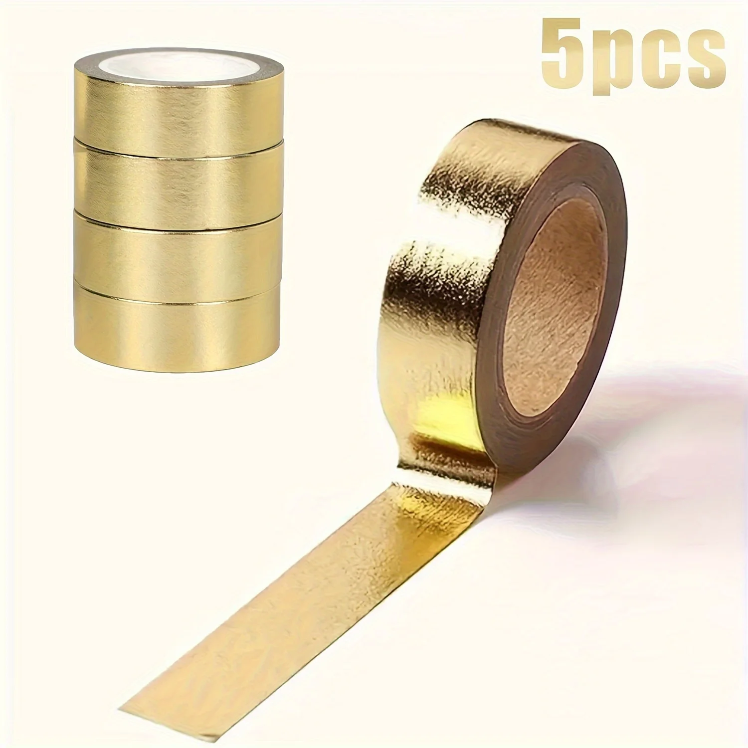 5Pcs Gold Foil Washi Tape - Metallic Shiny Decorative Masking Tape for DIY Crafts, Scrapbooking, Journaling & Gift Wrapping