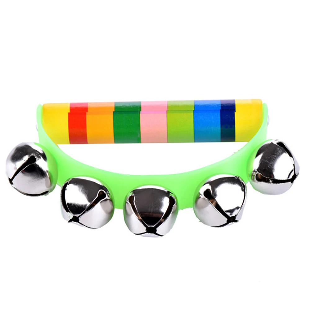 

5pcs Hand For Babies Kids Sleigh Bells Set Wooden Handle Music Instrument Educational 6+ Months Stainless Steel Jingle Bells