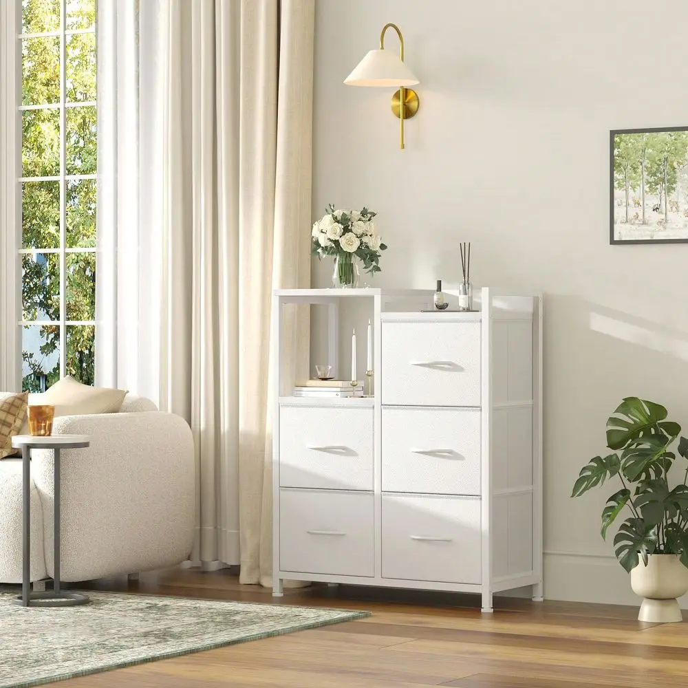 Drawer Dressers For Bedroom 2 Tier Shelf Storage Small Fabric Dresser For Closet Sturdy Metal Frame Modern Style Storage Cabine