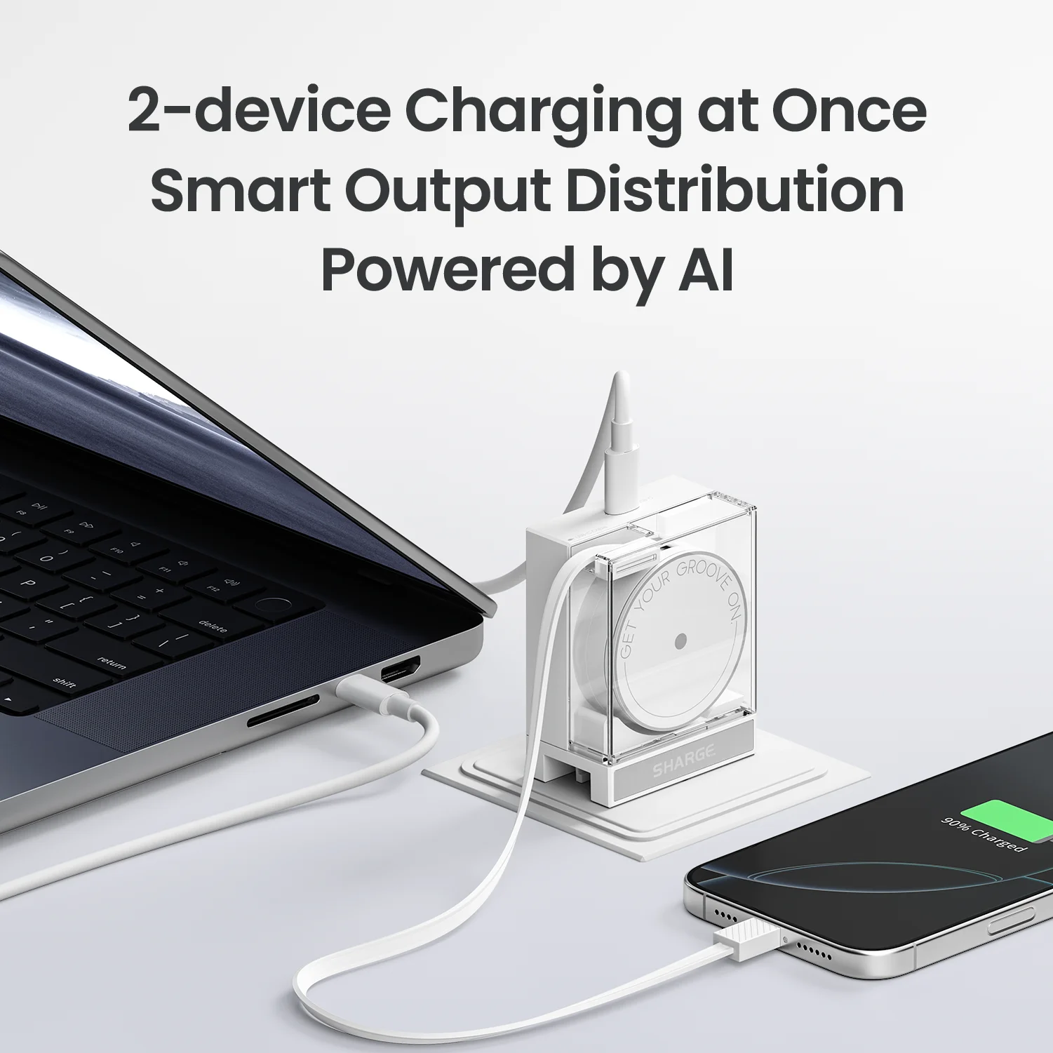 SHARGE 65W GaN Charger PD3.0 Type C QC3.0 2.0 Quick Charge Built-in 70cm Fast Charging USB-C Cable for iPhone16 MacBook iPad Pro