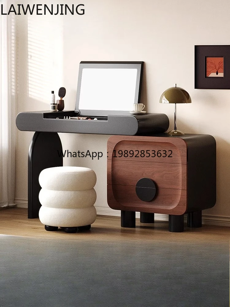 

MJY retro dresser chest integrated small apartment walnut pattern flip cover makeup table