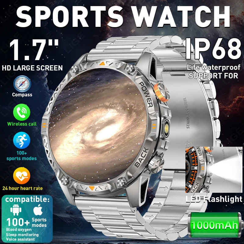 

LIGE Smart Watch for Men IP68 Waterproof Bluetooth Call 1000mAh Large Battery Sports Watch Heart Rate Health Monitor Smartwatch