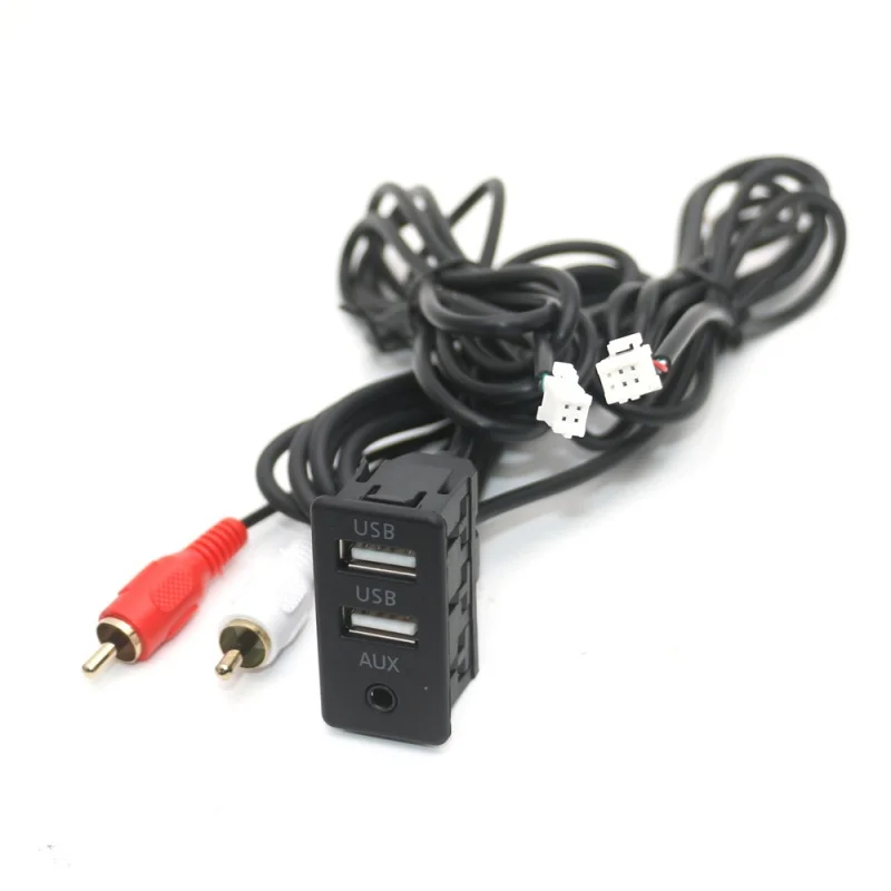 4 6 Pin Car Radio Dash Flush Mount Dual Type-C USB Port Switch Panel 3.5mm AUX RCA Interface Cable Adapter Android Multimedia