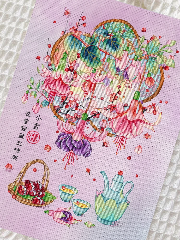 

Новинка 2025 года: Высококачественная вышивка крестом (мелкие элементы) с цветами снежного боярышника в китайском стиле для гостиной