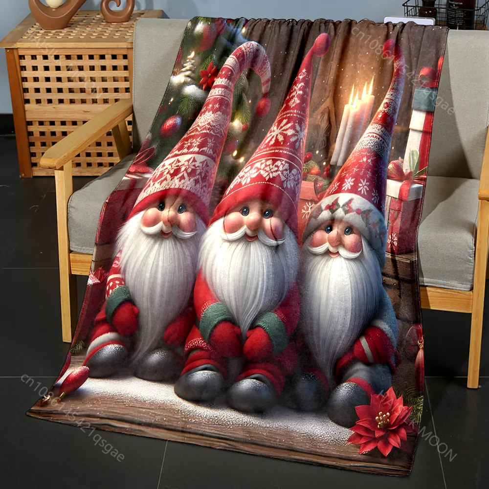 Festive Red Hats with Snowflakes Pattern Blanket Flannel Material Soft Warm for All Seasons, Home Outdoor Camping Picnics RV