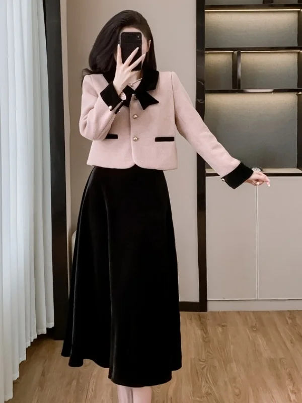 

plus Size Autumn Winter Fashion Slimming Set Long Sleeve Top Coat Skirt Two Piece Set Elegant Style Casual Comfortable Fit
