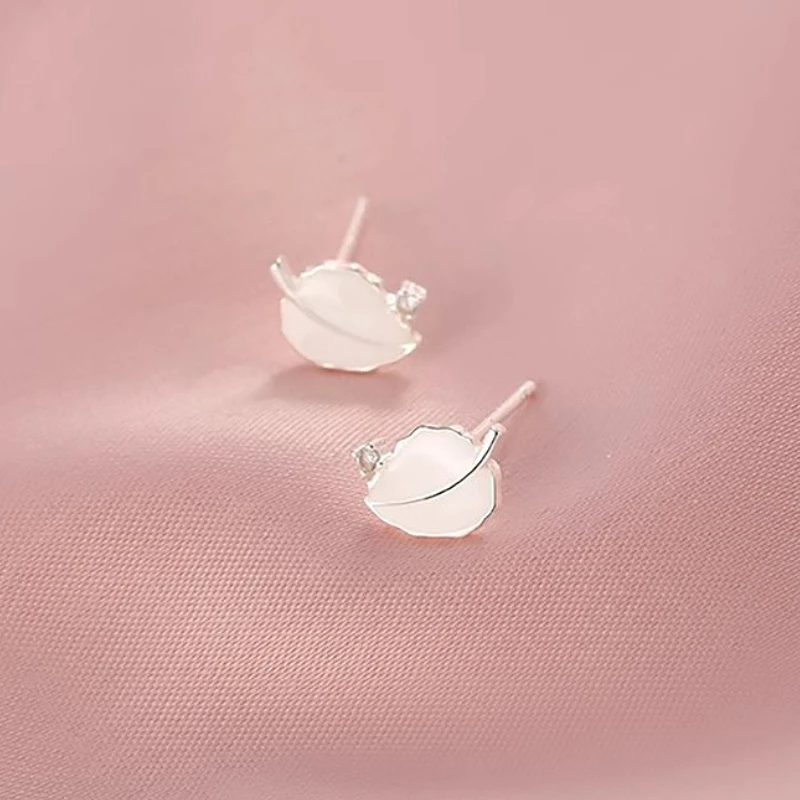 

MEETSOFT 925 Sterling Silver Geometry Mini Leaf Zircon Plant Stud Earring for Women Fine Jewelry High Luxury Vintage Accessories