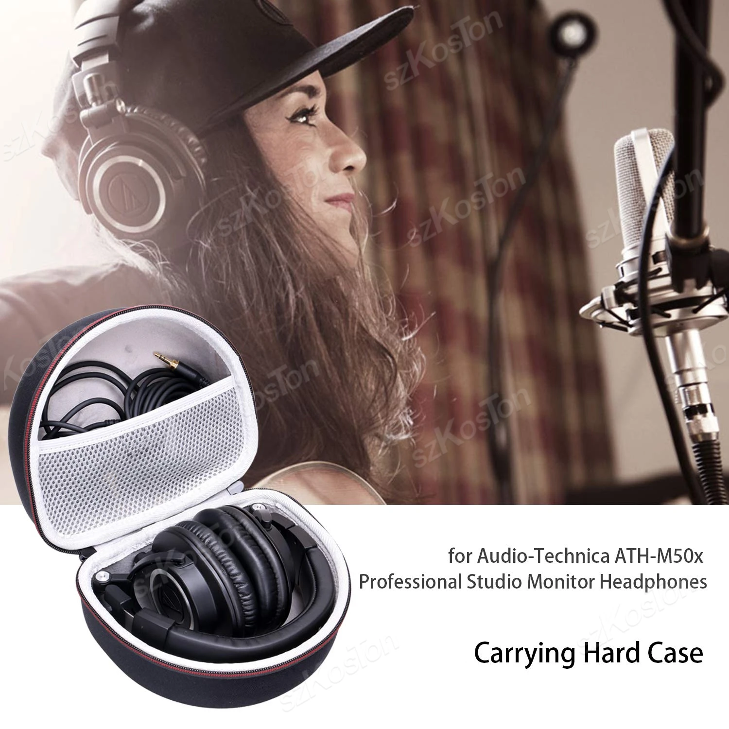 Torba do przechowywania EVA do zestawu słuchawkowego Audio Technica ATH-M50X/ATH-M20X/ATH-M30X/ATH-M70X/ATH-M40x Przenośna torebka z warstwą siatkową do przechowywania — zdjęcie produktu 2