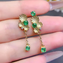 Unique Design 925 Silver Emerald Drop Earrings 3mm Total 0.5ct Natural Emerald Earrings with 18K Gold Plating Allergy Free