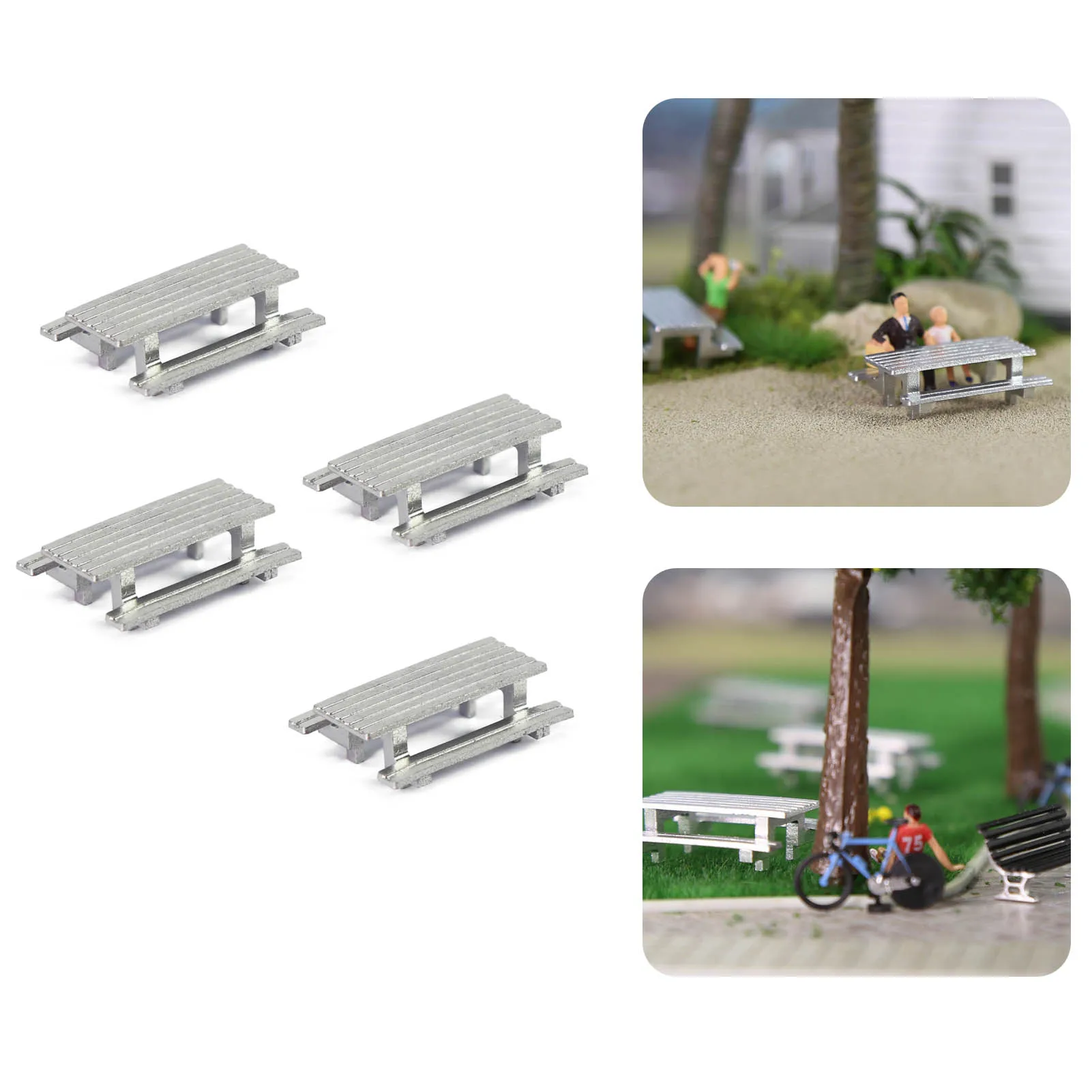 Evemodel 10pcs HO Scale 1/87 Garden Park Silver BBQ Picnic Table Bench Outdoor for Model Trains Landscape ZY44087Si