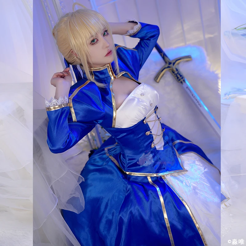 جديد Altria Pendragon تأثيري حلي هالوين عيد الميلاد لعب الأدوار حفلة كوميدية مثير أنيمي زي S-XL صابر تنورة زرقاء