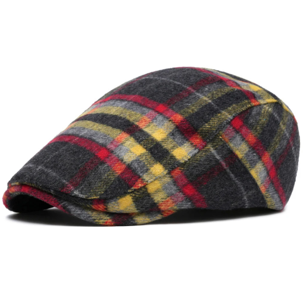 HT4489 Berets Men Women Autumn Winter Wool Beret Hat Artist Painter Flat Cap Hat Female Male Colored Plaid Octagonal Beret Cap