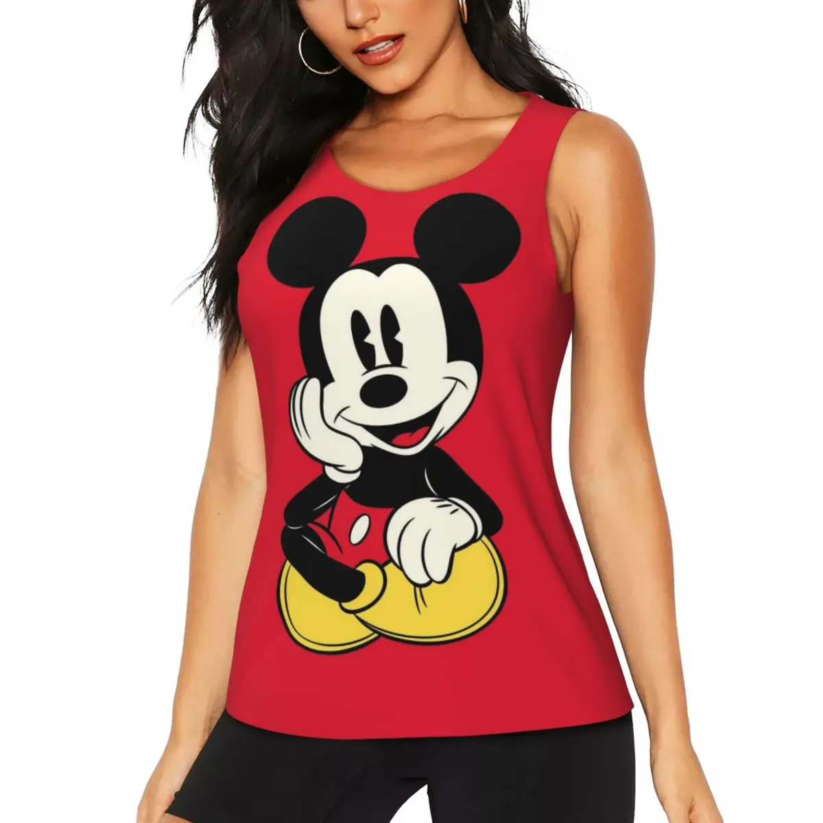 

Custom Mickey Mouse Collage Cartoon Yoga Shirt Women's Anime Gym Workout Running Tank Tops