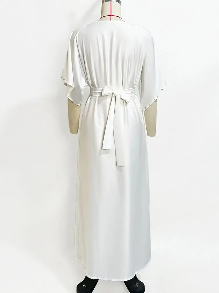 Vestido muçulmano de cetim branco para mulheres, Ramadan, Eid, Dubai, Abaya, Islã, árabe, africano, Turquia