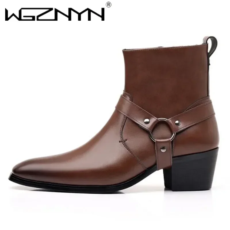 2026 Men's Fashion Designer Chelsea Boots Luxury High Quality Men Cowboy Boot Black Brown Zip Wedding Office Dress Shoes Male