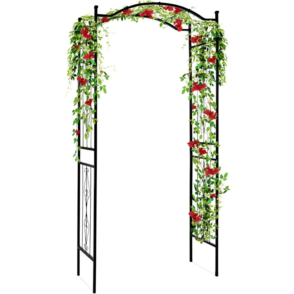 

Steel Garden Arch Arbor Trellis for Outdoor, Yard, Garden, Climbing Plants w/Decorative Wire Lattice - Black