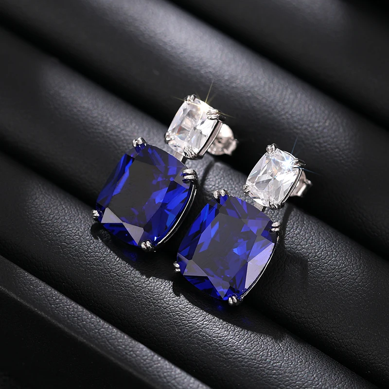 Huitan-pendientes colgantes de Plata de Ley 925 con corte de cojín azul para mujer, dijes, joyería de lujo para boda, accesorios para Swanking