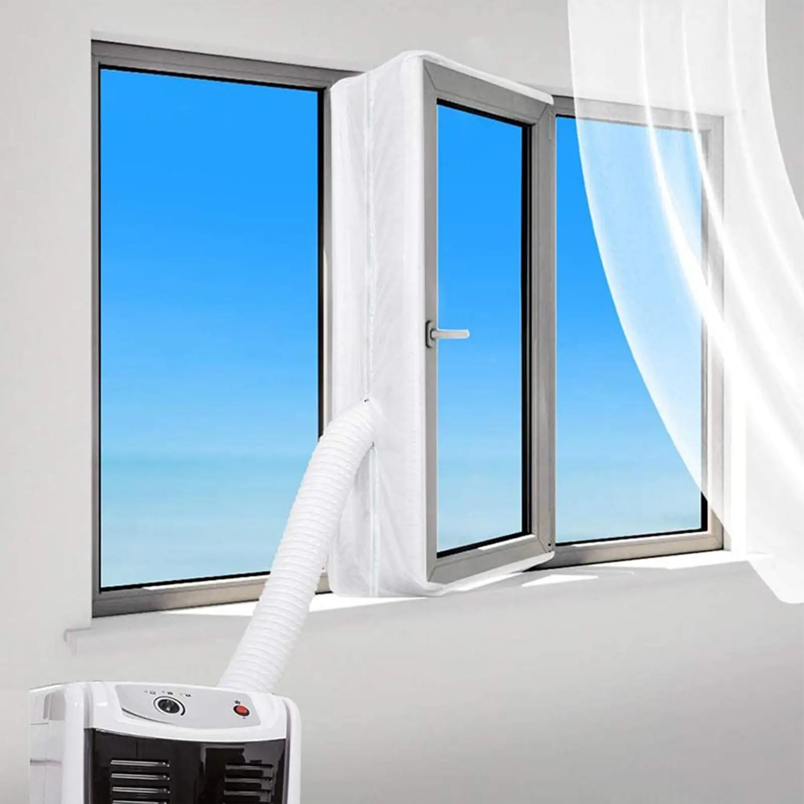 Sello de ventana de aire acondicionado portátil, Kit de sellado de ventilación de ventana de CA portátil con accesorios de aislamiento con cremallera, parada de cambio de aire para el hogar