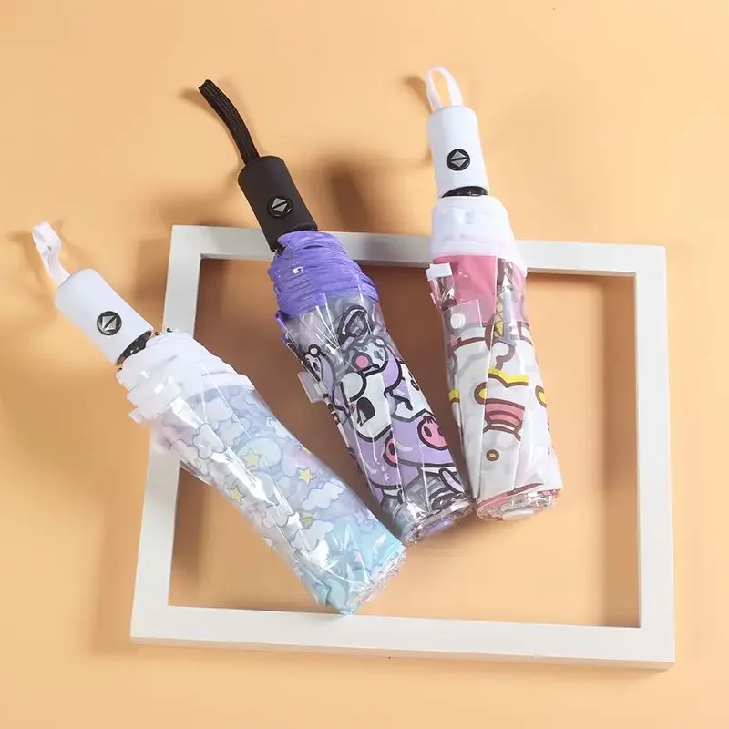 Sanrio Kuromi Transparent Umbrella Kuromi Anime Cartoon Net Red Cinnamoroll Babycinnamoroll Folding Student Umbrella