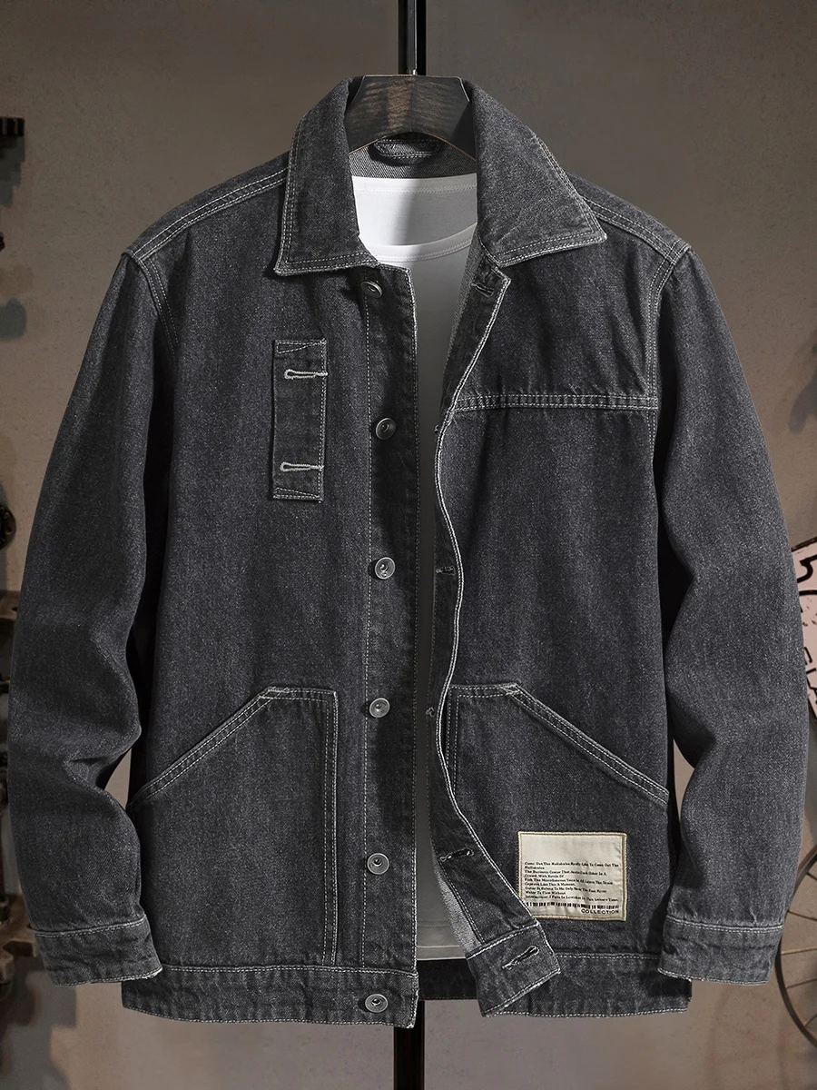 

Модная свободная мужская джинсовая куртка с длинными рукавами, в стиле ретро, с воротником, для активного отдыха, износостойкая верхняя одежда, повседневная молодежная модель